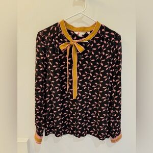 Boden blouse US 6 UK 10, black & pink floral pattern w/ green and pink accents